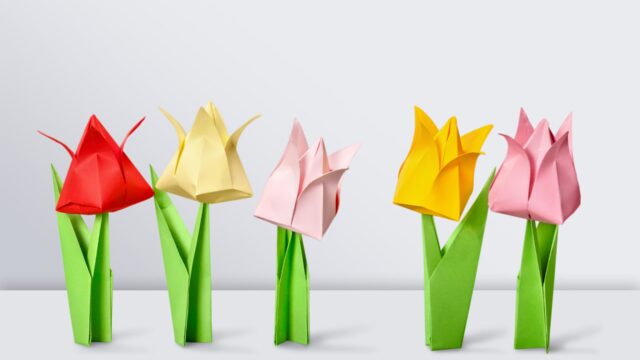 Origami. Origami flowers on white background