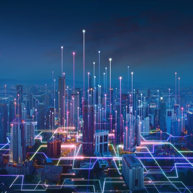 Big data connection technology concept Smart city and abstract line and dot connect with gradient line design , big data connection technology concept. 3d render